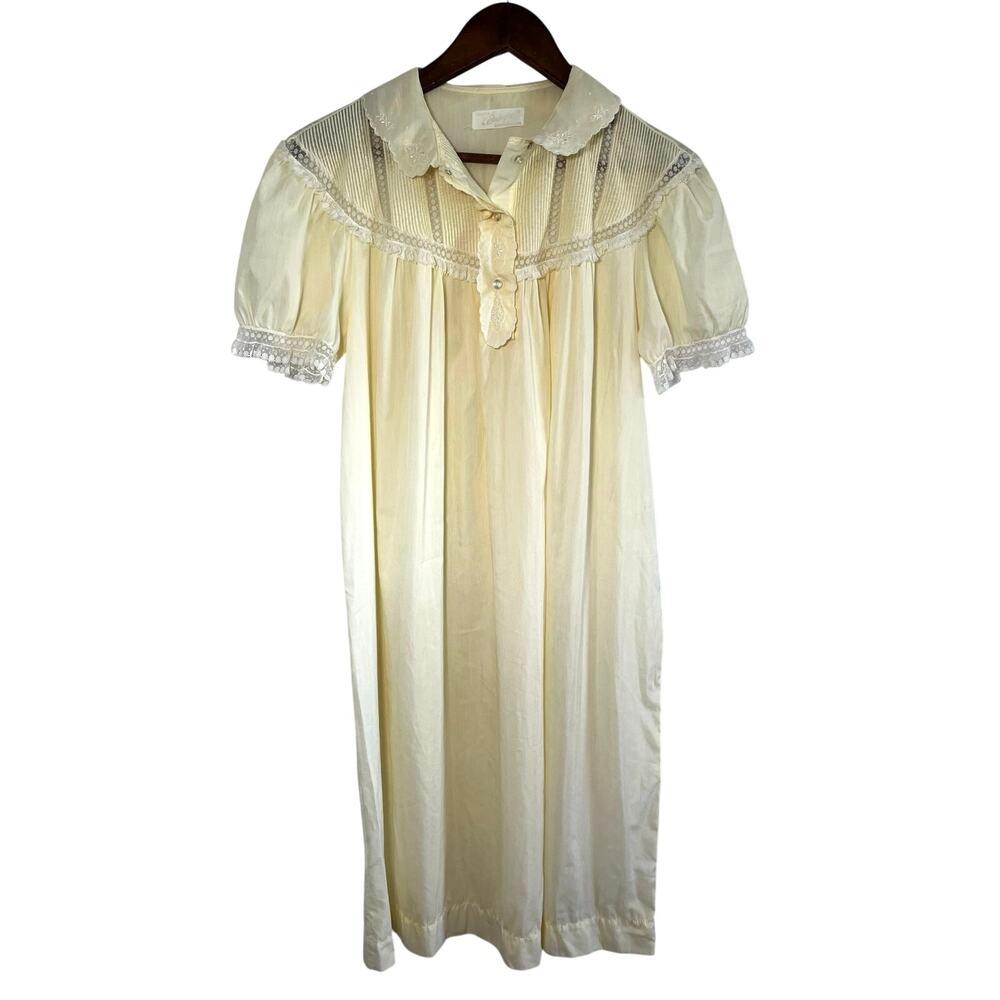 Vintage Butter Yellow Nightgown Cottage Delicate Lace Frill Coquette Fairy Dress